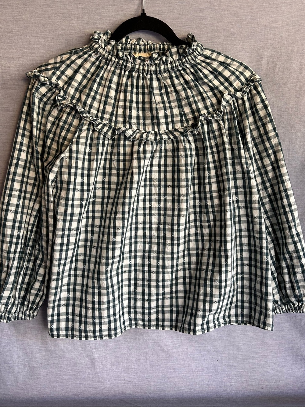 Universal Thread Dark Green and White Gingham Ruffle Blouse|Cottage core|Fall